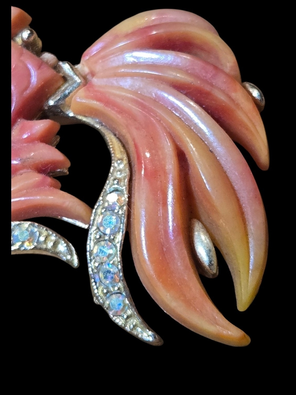 Vintage Orange Enamel Goldfish Brooch with Crystal Accents - Picture 3 of 4